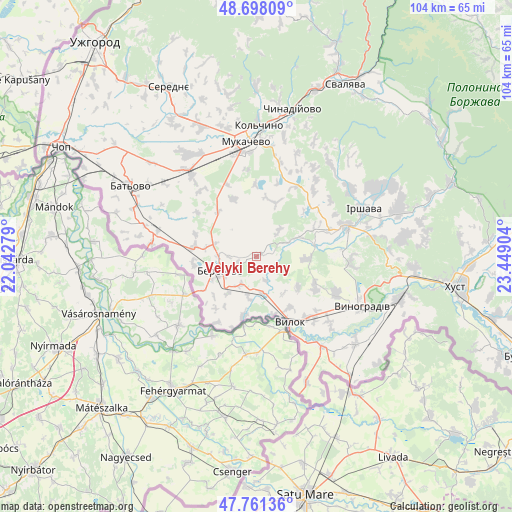 Velyki Berehy on map