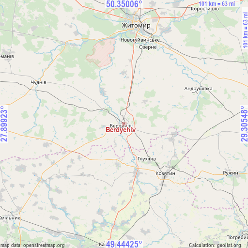 Berdychiv on map