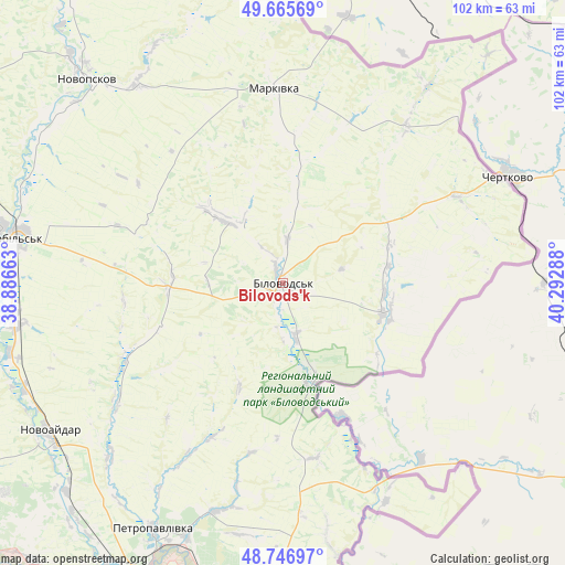 Bilovods'k on map