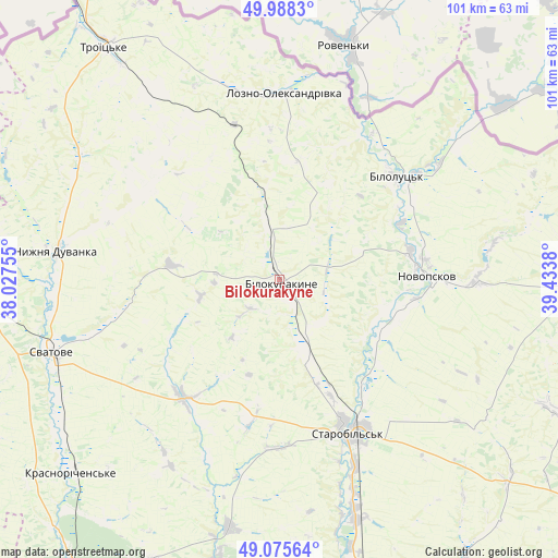 Bilokurakyne on map