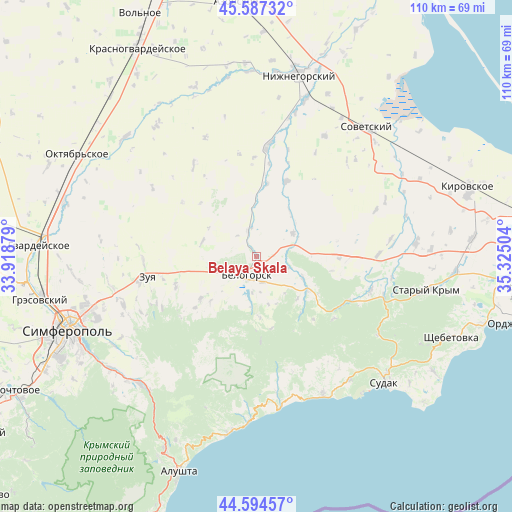 Belaya Skala on map