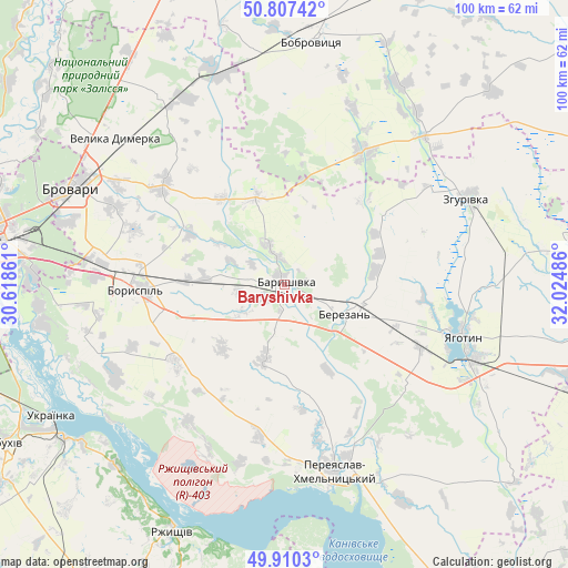 Baryshivka on map