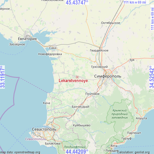 Lekarstvennoye on map