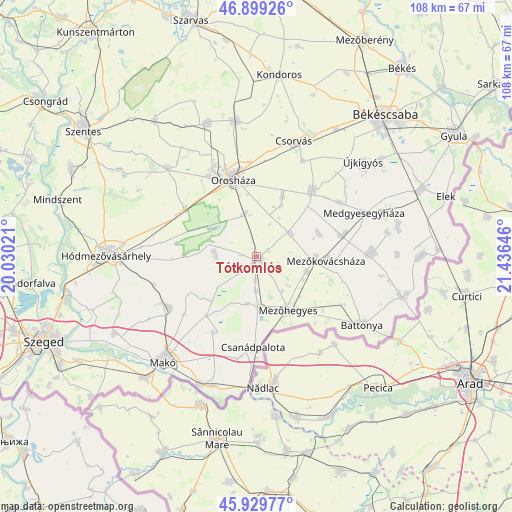 Tótkomlós on map