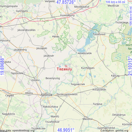 Tiszasüly on map