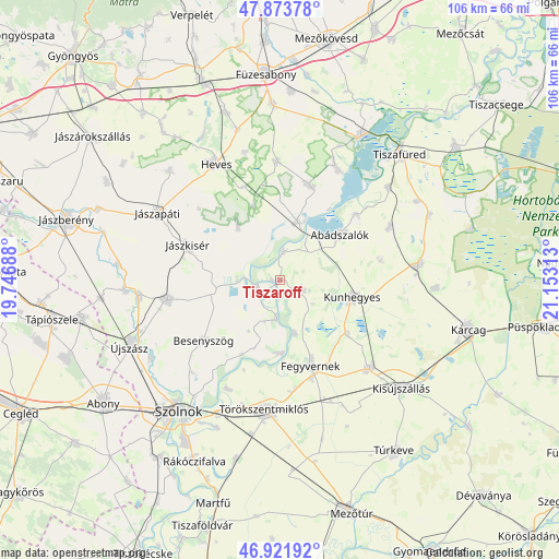 Tiszaroff on map