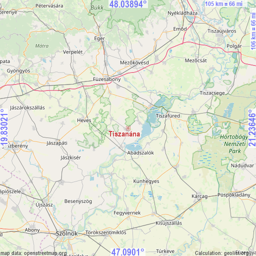 Tiszanána on map