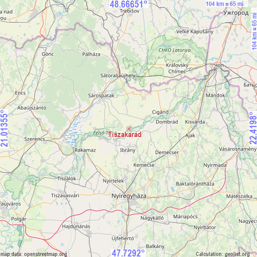 Tiszakarád on map