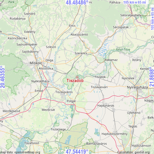 Tiszadob on map