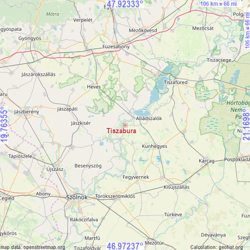 Tiszabura on map