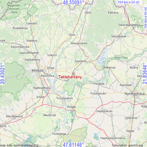 Taktaharkány on map