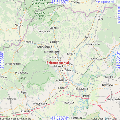 Szirmabesenyő on map