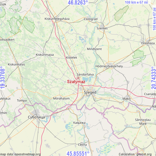Szatymaz on map