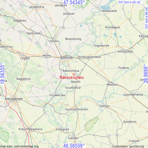 Rákócziújfalu on map