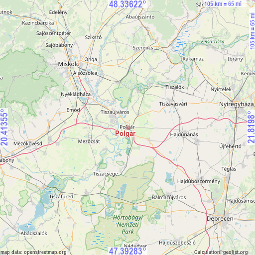 Polgár on map