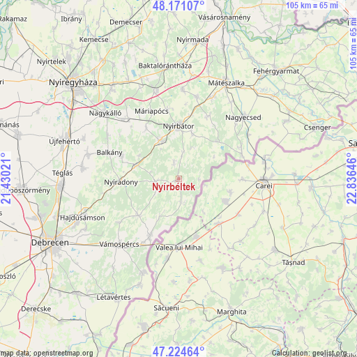 Nyírbéltek on map