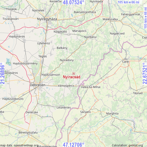 Nyíracsád on map