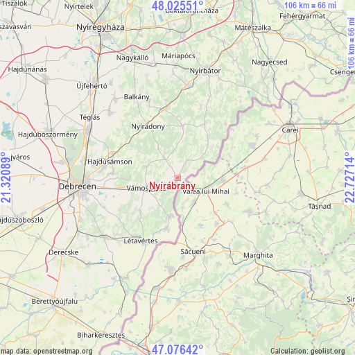 Nyírábrány on map