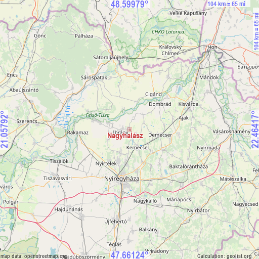 Nagyhalász on map