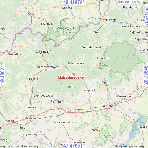 Mátraderecske on map