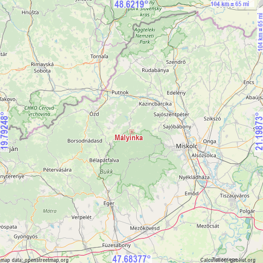 Mályinka on map