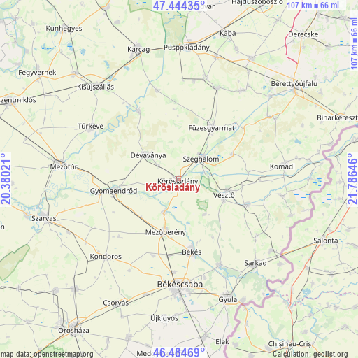 Körösladány on map