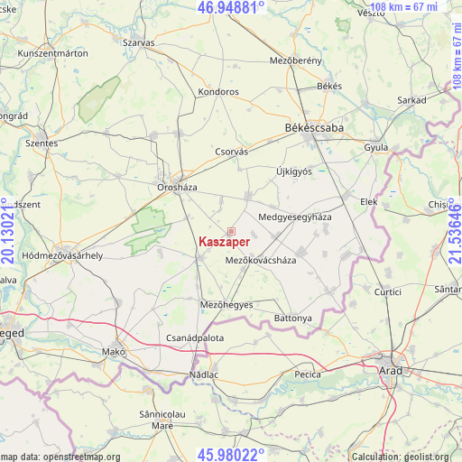 Kaszaper on map