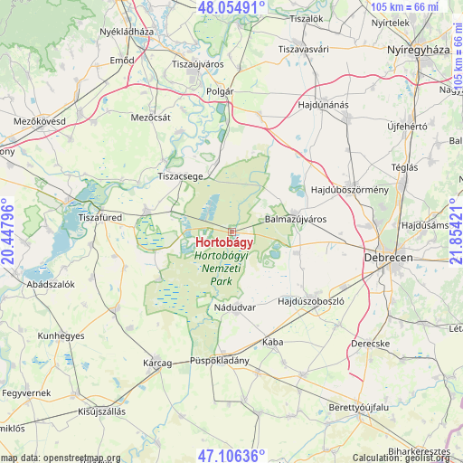 Hortobágy on map