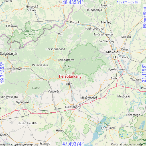 Felsőtárkány on map