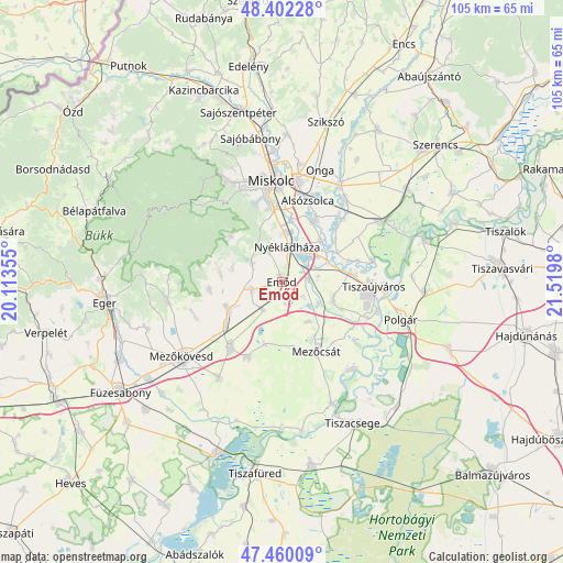 Emőd on map