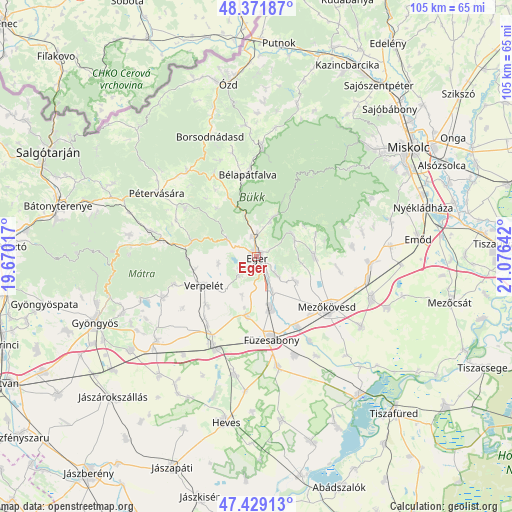 Eger on map