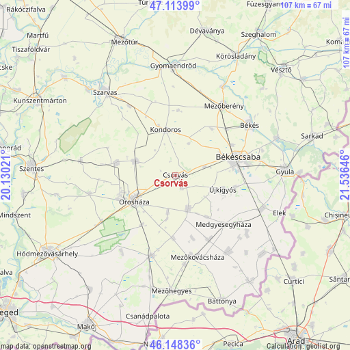 Csorvás on map