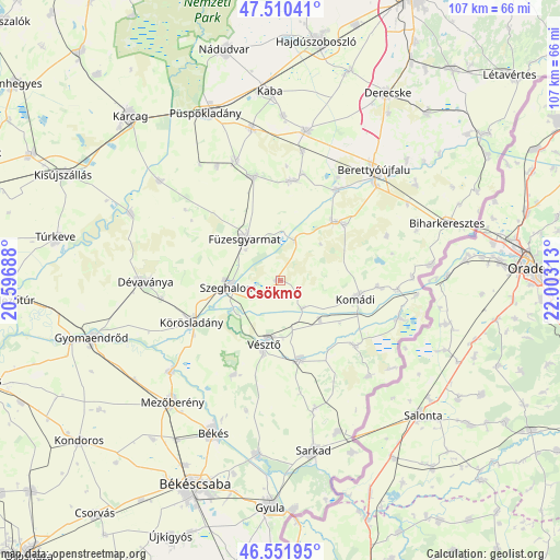 Csökmő on map