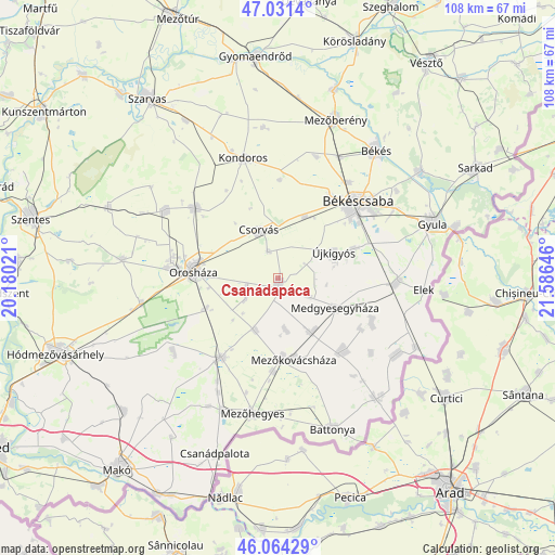 Csanádapáca on map