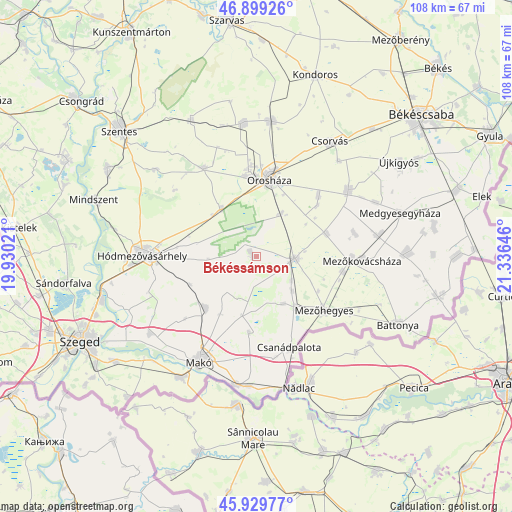 Békéssámson on map