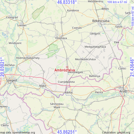 Ambrózfalva on map