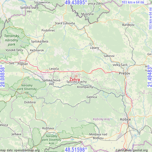 Žehra on map