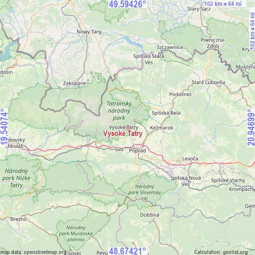 Vysoké Tatry on map