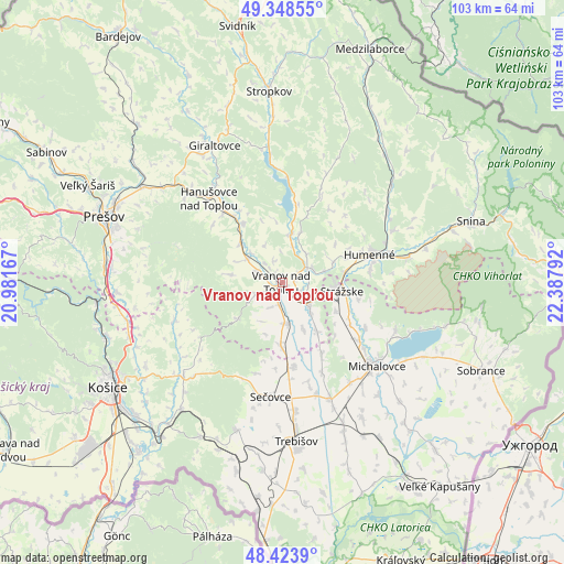 Vranov nad Topľou on map
