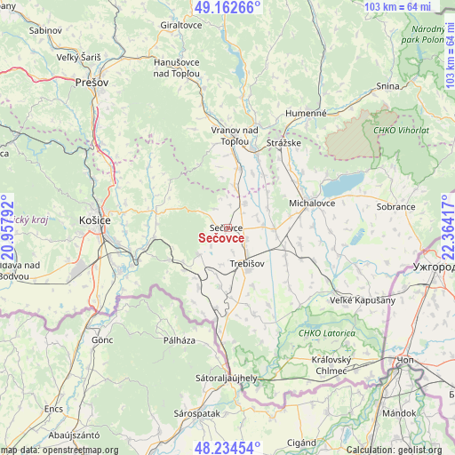 Sečovce on map