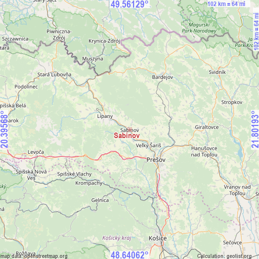 Sabinov on map