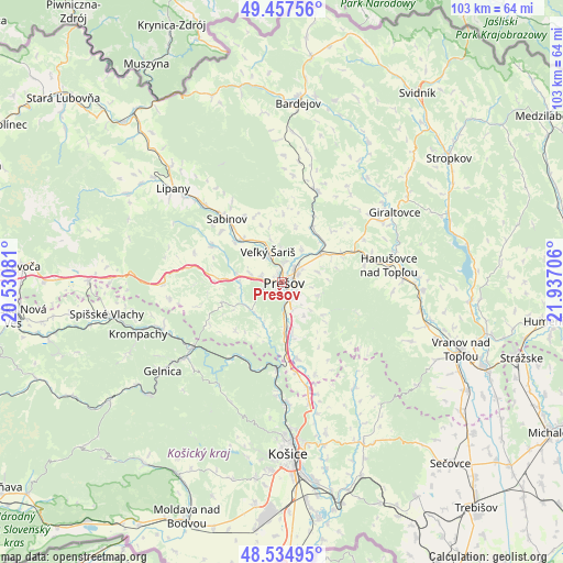 Prešov on map