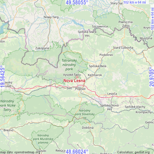 Nová Lesná on map