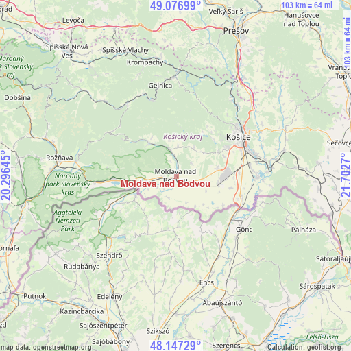 Moldava nad Bodvou on map