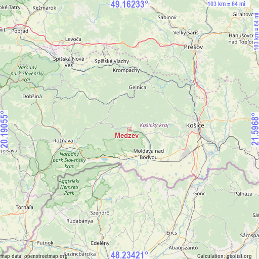 Medzev on map