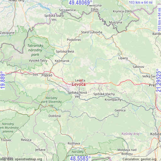 Levoča on map