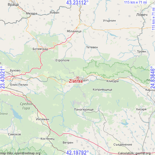 Zlatitsa on map