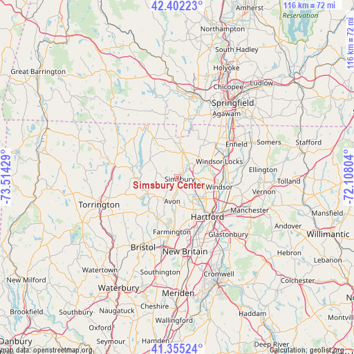 Simsbury Center on map