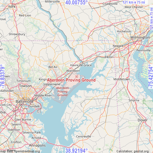 Aberdeen Proving Ground on map