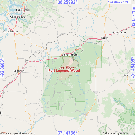 Fort Leonard Wood on map